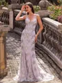 Stunning Sheath V-Neck Sequin Sweep Train Lace Prom Dress