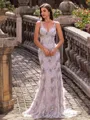 Stunning Sheath V-Neck Sequin Sweep Train Lace Prom Dress