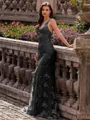 Stunning Sheath V-Neck Sequin Sweep Train Lace Prom Dress