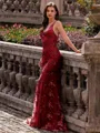 Stunning Sheath V-Neck Sequin Sweep Train Lace Prom Dress