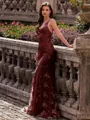 Stunning Sheath V-Neck Sequin Sweep Train Lace Prom Dress