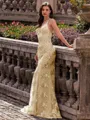 Stunning Sheath V-Neck Sequin Sweep Train Lace Prom Dress