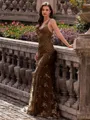 Stunning Sheath V-Neck Sequin Sweep Train Lace Prom Dress