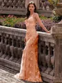 Stunning Sheath V-Neck Sequin Sweep Train Lace Prom Dress