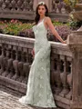 Stunning Sheath V-Neck Sequin Sweep Train Lace Prom Dress
