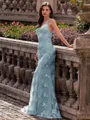 Stunning Sheath V-Neck Sequin Sweep Train Lace Prom Dress