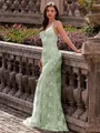 Stunning Sheath V-Neck Sequin Sweep Train Lace Prom Dress