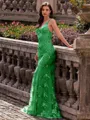 Stunning Sheath V-Neck Sequin Sweep Train Lace Prom Dress
