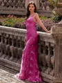 Stunning Sheath V-Neck Sequin Sweep Train Lace Prom Dress