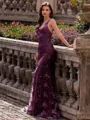 Stunning Sheath V-Neck Sequin Sweep Train Lace Prom Dress