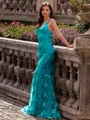 Stunning Sheath V-Neck Sequin Sweep Train Lace Prom Dress