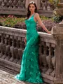 Stunning Sheath V-Neck Sequin Sweep Train Lace Prom Dress