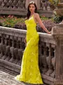 Stunning Sheath V-Neck Sequin Sweep Train Lace Prom Dress