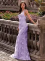 Stunning Sheath V-Neck Sequin Sweep Train Lace Prom Dress