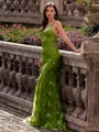 Stunning Sheath V-Neck Sequin Sweep Train Lace Prom Dress