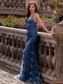 Stunning Sheath V-Neck Sequin Sweep Train Lace Prom Dress