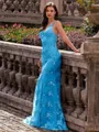 Stunning Sheath V-Neck Sequin Sweep Train Lace Prom Dress
