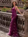 Stunning Sheath V-Neck Sequin Sweep Train Lace Prom Dress