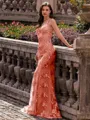 Stunning Sheath V-Neck Sequin Sweep Train Lace Prom Dress