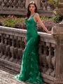 Stunning Sheath V-Neck Sequin Sweep Train Lace Prom Dress