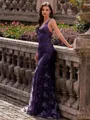 Stunning Sheath V-Neck Sequin Sweep Train Lace Prom Dress