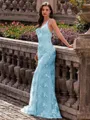Stunning Sheath V-Neck Sequin Sweep Train Lace Prom Dress