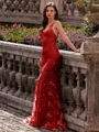 Stunning Sheath V-Neck Sequin Sweep Train Lace Prom Dress