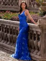 Stunning Sheath V-Neck Sequin Sweep Train Lace Prom Dress