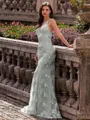 Stunning Sheath V-Neck Sequin Sweep Train Lace Prom Dress