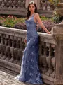 Stunning Sheath V-Neck Sequin Sweep Train Lace Prom Dress