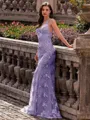 Stunning Sheath V-Neck Sequin Sweep Train Lace Prom Dress