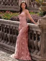 Stunning Sheath V-Neck Sequin Sweep Train Lace Prom Dress