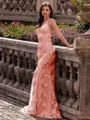 Stunning Sheath V-Neck Sequin Sweep Train Lace Prom Dress