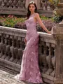 Stunning Sheath V-Neck Sequin Sweep Train Lace Prom Dress