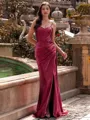 Tasteful Sheath Spaghetti Straps Pleated Sweep Train Prom Dress