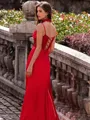 Impeccable Sheath Spaghetti Straps Appliques Lace Sweep Train Silk Like Satin Corset Prom Dress