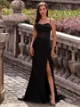 Modest Sheath Spaghetti Straps Pleated Sweep Train Silk Like Satin Corset Prom Dress