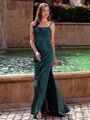 Rhythmic Sheath Spaghetti Straps Pleated Floor-Length Satin Prom Dress