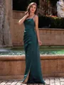 Rhythmic Sheath Spaghetti Straps Pleated Floor-Length Satin Prom Dress