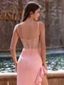 Stylish Sheath Spaghetti Straps Appliques Lace Floor-Length Stretch Crepe Corset Prom Dress