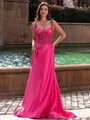 Resplendent Sheath Spaghetti Straps Appliques Lace Sweep Train Satin Corset Prom Dress