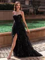 Sophisticated A-line Straight Beading Sweep Train Prom Dress