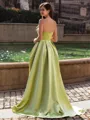Refined A-line Straight Flower Sweep Train Satin Prom Dress
