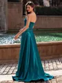 Understated A-line Straight Pleated Sweep Train Silk like Satin Corset Prom Dress