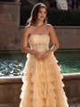 Gracious A-line Straight Sequin Sweep Train Corset Prom Dress