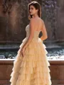 Gracious A-line Straight Sequin Sweep Train Corset Prom Dress