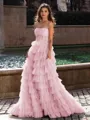 Gracious A-line Straight Sequin Sweep Train Corset Prom Dress