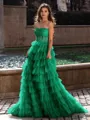 Gracious A-line Straight Sequin Sweep Train Corset Prom Dress