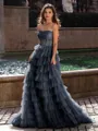 Gracious A-line Straight Sequin Sweep Train Corset Prom Dress