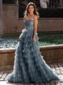 Gracious A-line Straight Sequin Sweep Train Corset Prom Dress